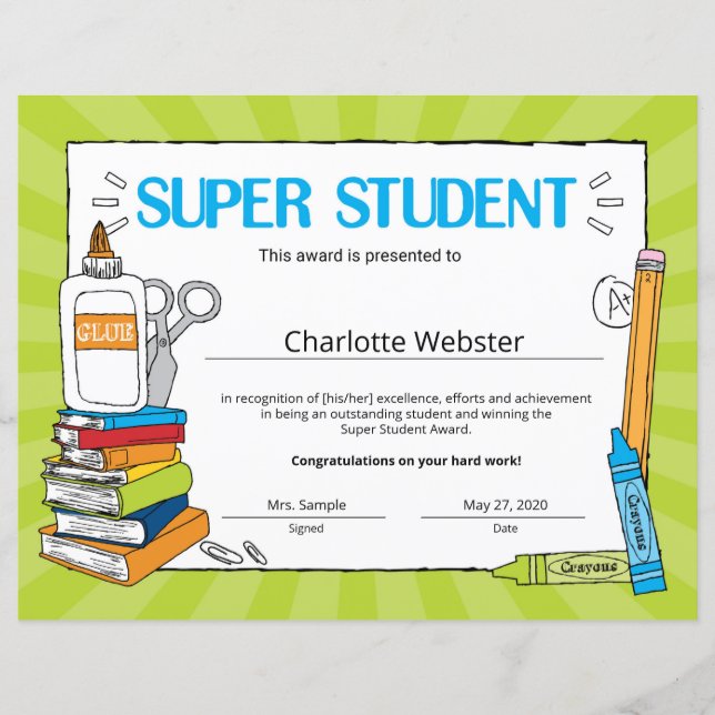 Certificados de Reconhecimento de Estudantes Super (Frente)