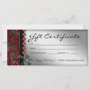 Certificados Gift Salon Spa Silver Red Floral
