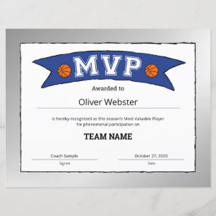 Certificados MVP do MVP Certificados de Basquete