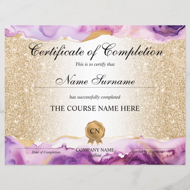 Certificate of Completion Award Course Beauty (Frente)