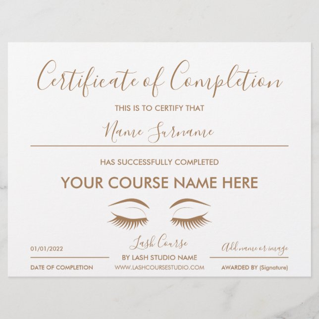 certificate of completion lash course (Frente)
