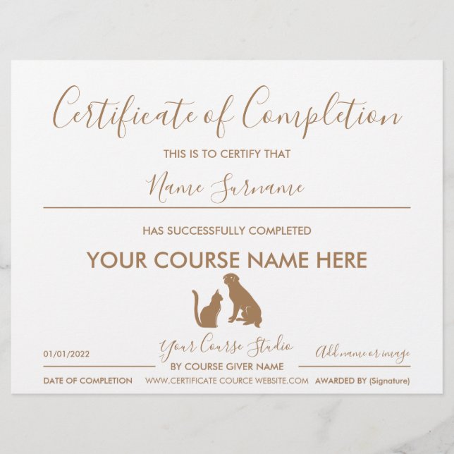 certificate of completion pet cat dog (Frente)