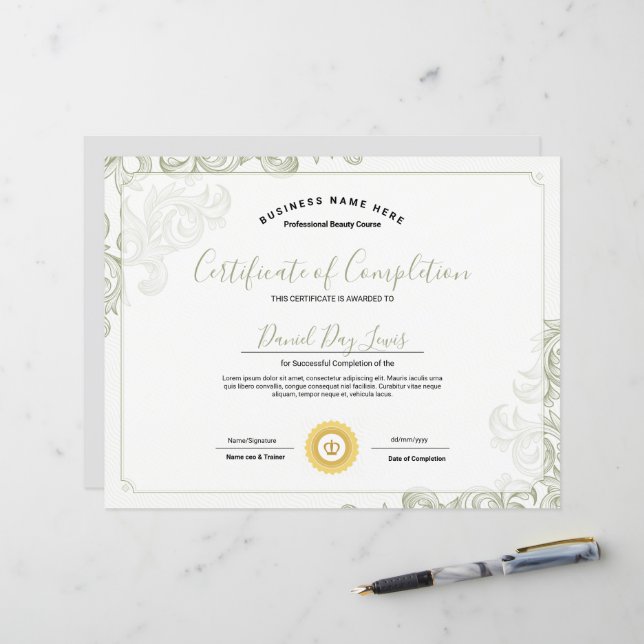 Certificate of Completion Template  (Frente/Verso In Situ)