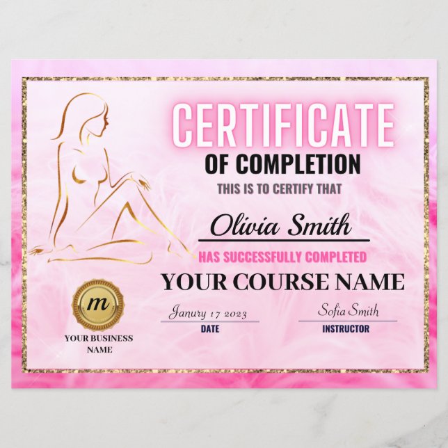 Certificate of Completion Template, Body Sculpting (Frente)