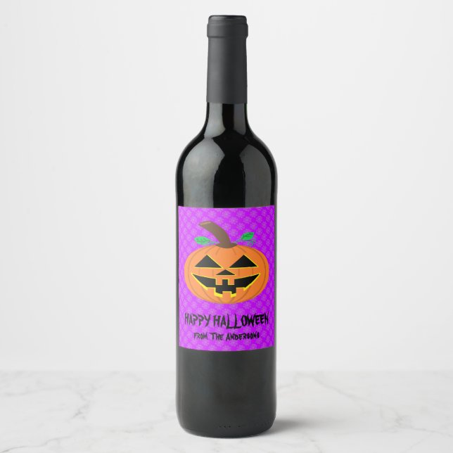 Cerveja Abóbora de Halloween no Rótulo da Garrafa de Vinho (Frente)