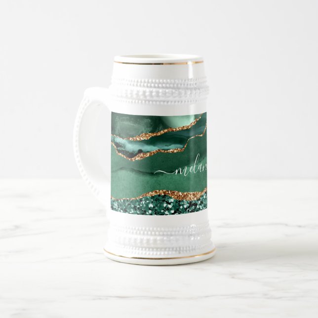 Cerveja Agate Green Dourado Emerald Custom Name Caneca de  (Frente Esquerda)