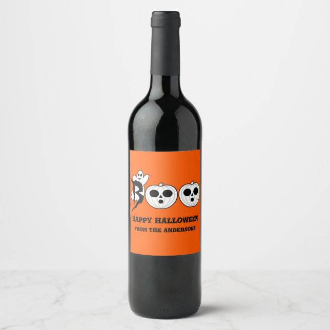 Cerveja BOO! Rótulo da garrafa de vinho fantasma do Hallow (Frente)