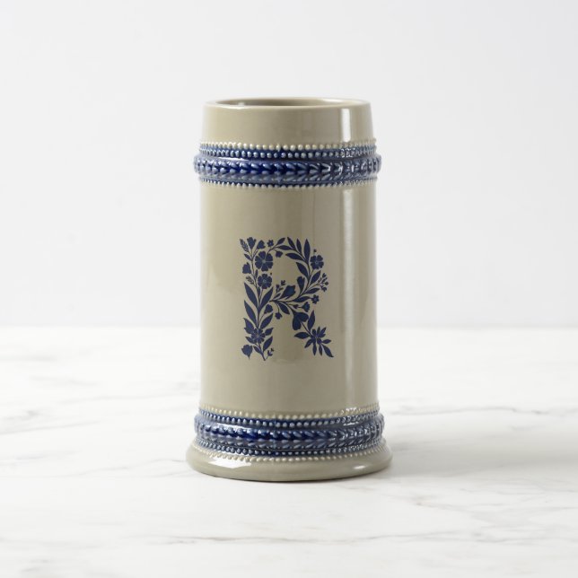 Cerveja Caneca com Monograma de Letra R Floral Azul (Centro)