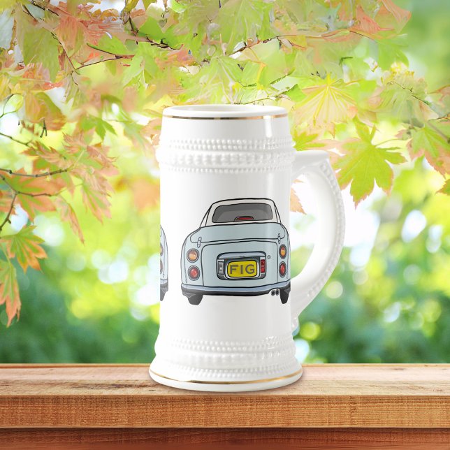 Cerveja Figuras Pálidas Aqua Figaro Car Beer Caneca de cer (Fun figaro beer stein for the blue figaro driver (when they are not driving) Add your initials)