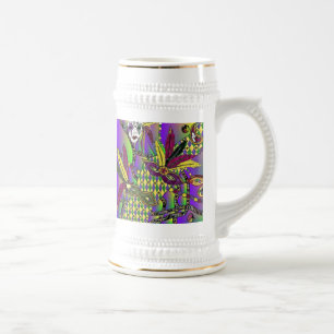 Cerveja Máscara de Pena de Mardi Gras Psicodélico Caneca d