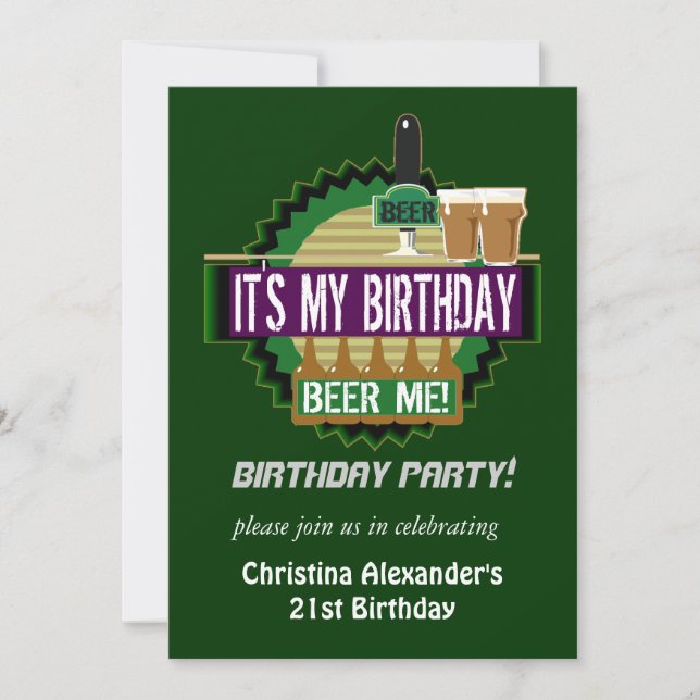 Cerveja mim convites de festas de aniversários (Frente)