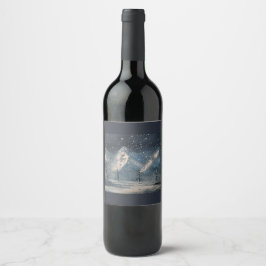 Cerveja rótulo da garrafa de vinho com paisagem de montanh