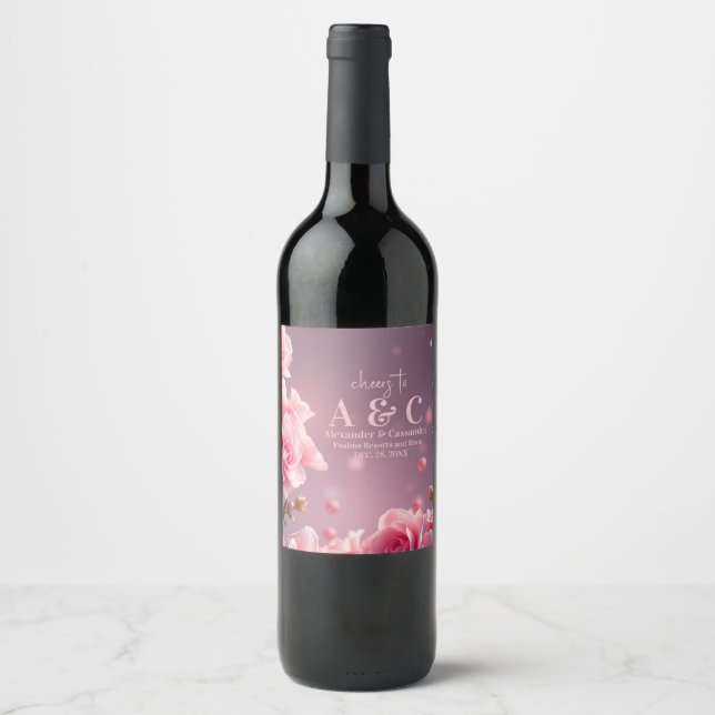 Cerveja Rótulo da Garrafa de Vinho Floral Rosa Burgundy (Frente)
