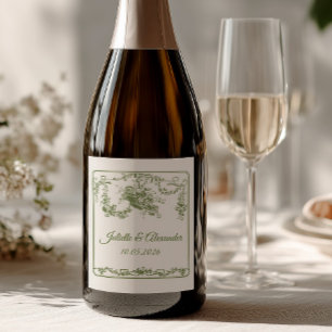 Cerveja Rótulo de Garrafa de Casamento Olive Toile de Jouy