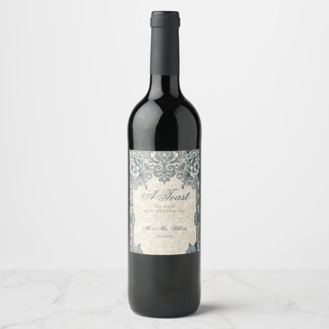 Cerveja Rótulo de Garrafa de Vinho Azul Prata para Casamen (Frente)