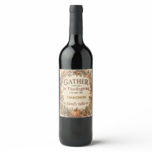 Rótulo de Garrafa de Vinho de Ação de Graças em Es