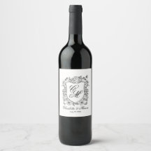 Rótulo de Garrafa de Vinho de Casamento com Brasão