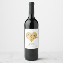 Rótulo de Garrafa de Vinho de Coração de Ouro para