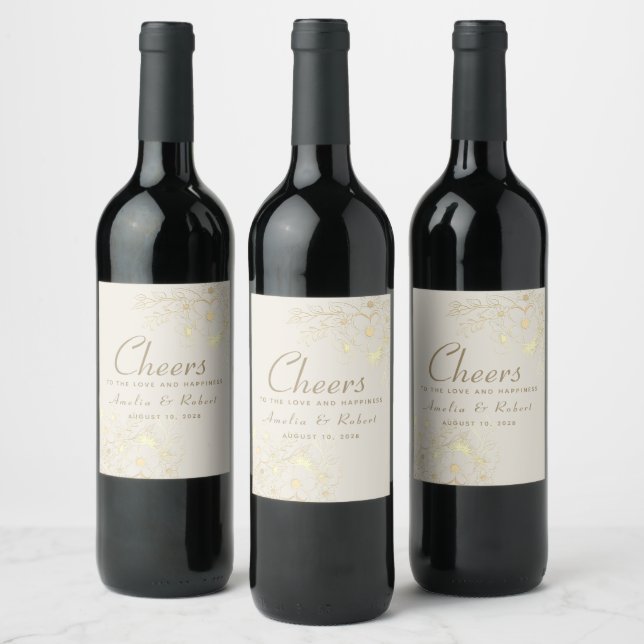 Cerveja Rótulo de Garrafa de Vinho de Noiva Floral Dourada (Garrafas)