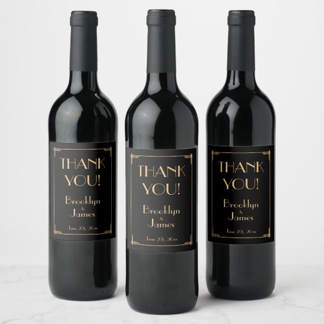 Cerveja Rótulo de Garrafa de Vinho Preto Elegante Art Déco (Garrafas)