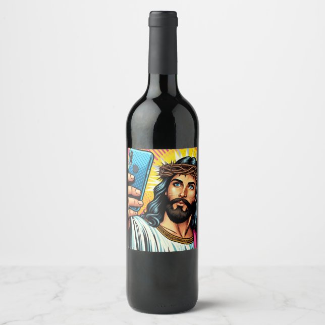 Cerveja rótulo de garrafa de vinho selfie de Jesus! (Frente)