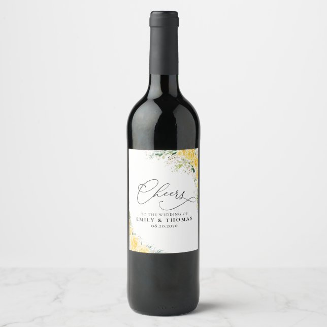 Cerveja Rótulo Elegante de Flor Amarela para Garrafa de Vi (Frente)