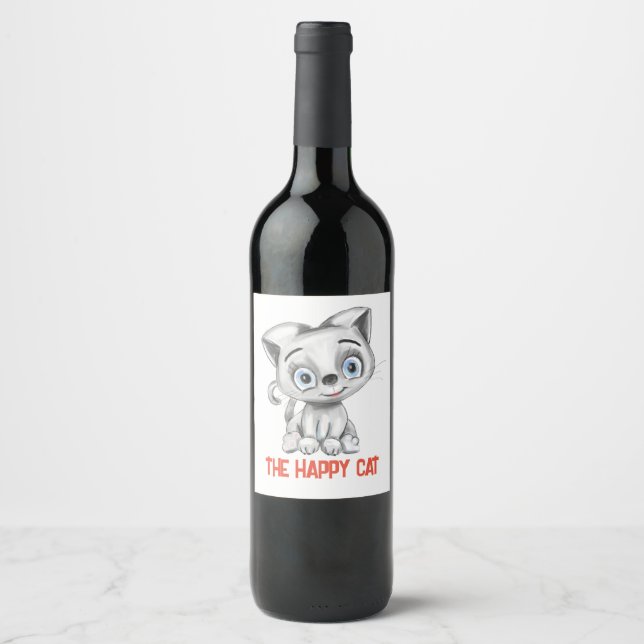 Cerveja Rótulo Feliz de Vinho de Gato Engraçado | Garrafa  (Frente)
