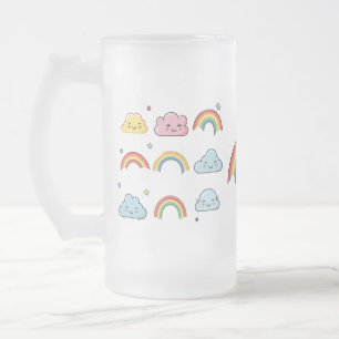 Cerveja Vidro Jateado arco-íris fofo e caneca de nuvem