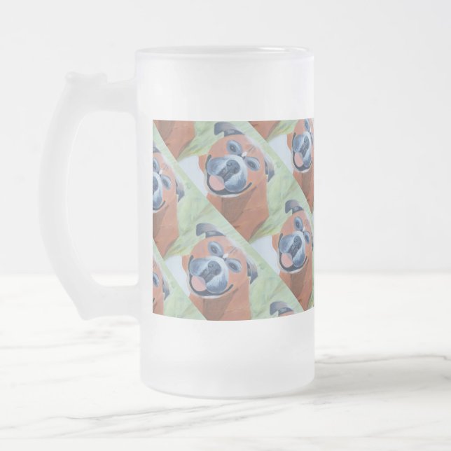 Cerveja Vidro Jateado caneca com estampa de cachorro boxer (Esquerda)