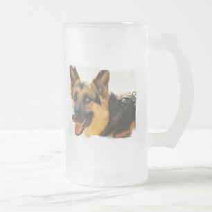 Cerveja Vidro Jateado Caneca do fosco da foto do cão de german shepherd
