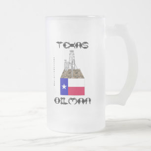 Cerveja Vidro Jateado Oilman de Texas, campo petrolífero, caneca de