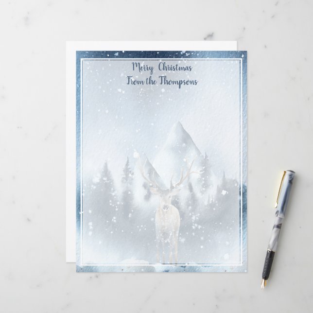 Cervo em aquarela e natal com neve (Frente/Verso In Situ)