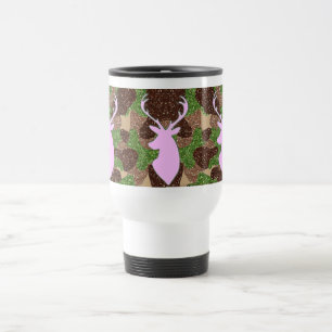 Cervos e caneca de viagem cor-de-rosa do camo do