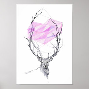Cervos e poster geométrico do desenho do coraçã