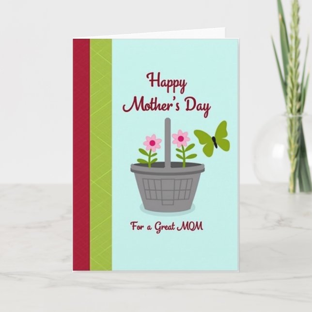 Cesta Cinza Floral Cartão para Mães (Frente)