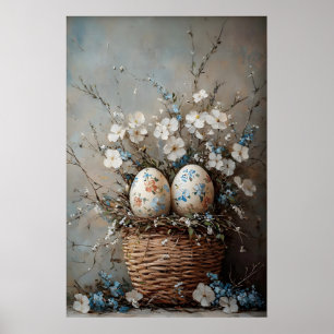 Cesta de Flores de Páscoa Vintage, Impressão de Fa