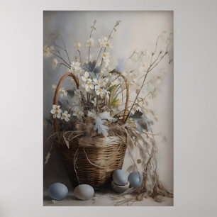 Cesta de Flores de Páscoa Vintage, Impressão de Fa
