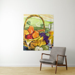 Cesta de Fruta de Picnic e tapeçaria de vinho
