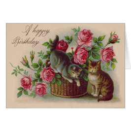 Cesta de Gatos Rosas Cartão Carta