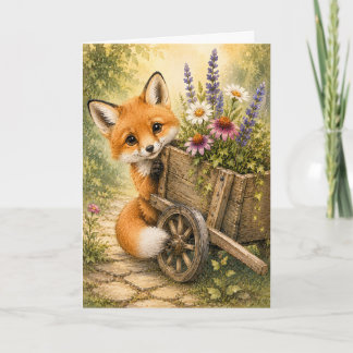 Cesta de Jardim da Raposa Peekaboo Aquarela Cartão