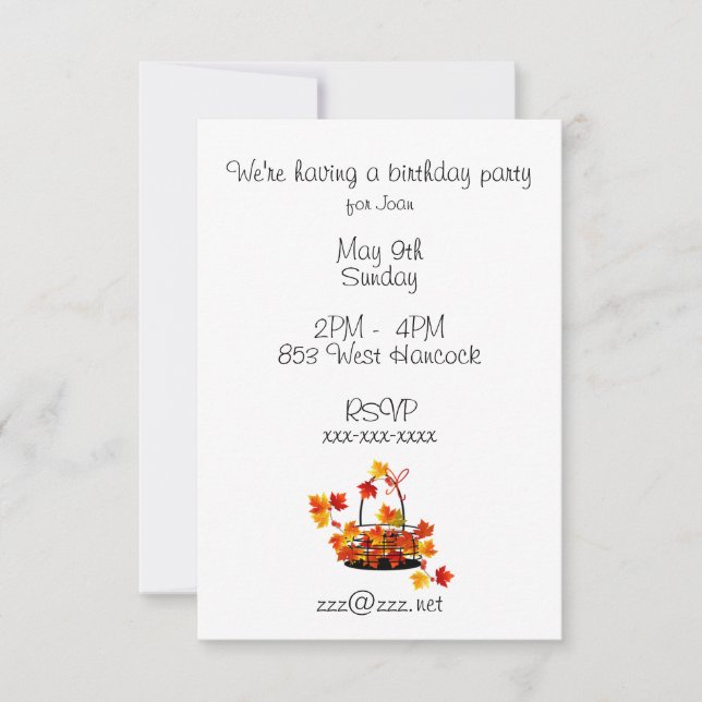 Cesta do convite do aniversário das folhas de (Frente)