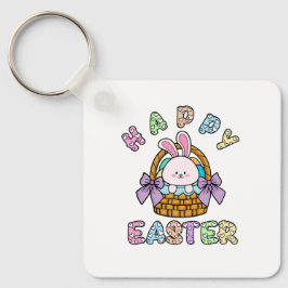 Cesto de Coelhinhos de Páscoa Bonita com Chaveiro
