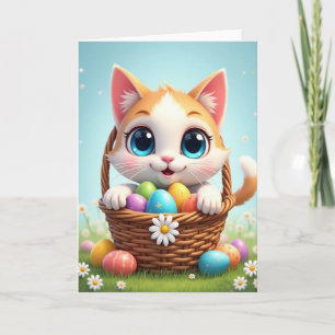 Cesto de Ovos de Primavera da Gatinha Fofa Cartão