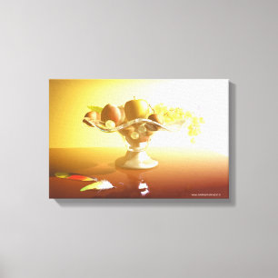 Cesto de vidro com frutas e canvas de bateria