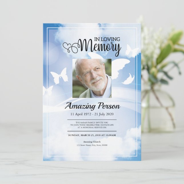 Céu azul Ordem de serviço Funeral Convite (Em pé/Frente)