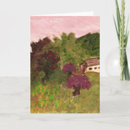 Céu cor-de-rosa, Paisagem, Casa, cartão de nota (I
