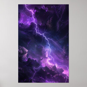 Céu Noturno Místico com Poster de Relâmpagos Roxos