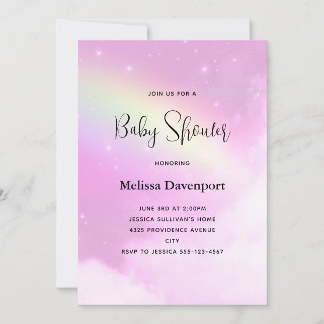 Céu Rosa Pastel com Nuvens Macias Convite de Chá d (Frente)