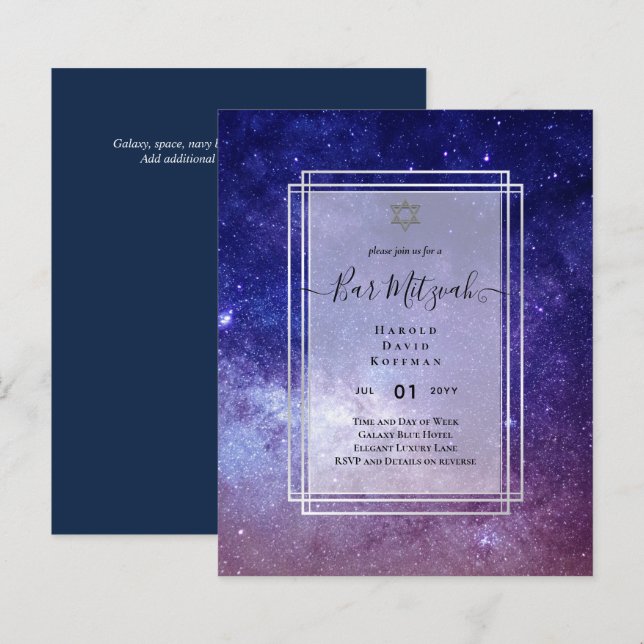 Céus Acima do BAR MITZVAH Galaxy Blue Dourado Eleg (Frente/Verso)