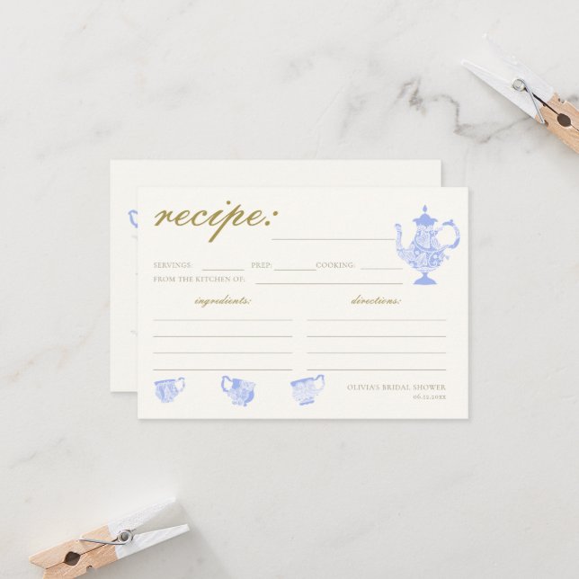 Chá Bridal China Definir Cartão de Receita do Chá  (Frente/Verso In Situ)